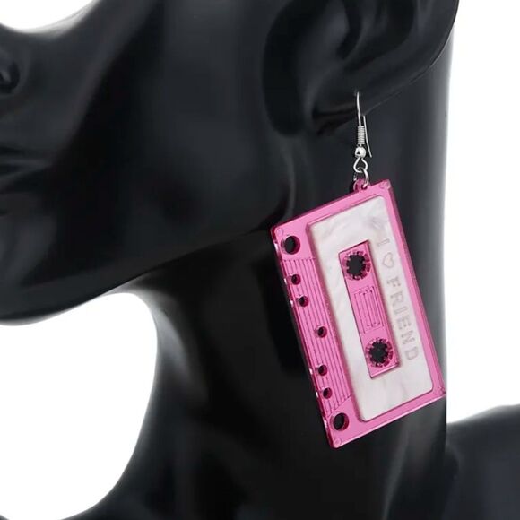 NWOT Mirrored Casette Tape Earrinngs - Silver - Picture 3 of 3